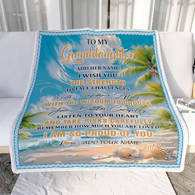 Personalized To My Granddaughter Gifts Blanket From Grandma Grandpa I Wish You The Strength Beach Granddaughter Birthday Gifts Christmas Fleece Blanket | teecentury