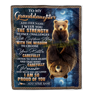 Personalized To My Granddaughter Gifts Blanket From Grandma Grandpa I Wish You The Strength Bear Granddaughter Birthday Gifts Christmas Fleece Blanket | teecentury