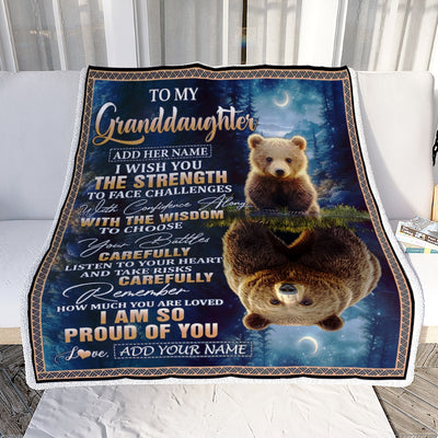 Personalized To My Granddaughter Gifts Blanket From Grandma Grandpa I Wish You The Strength Bear Granddaughter Birthday Gifts Christmas Fleece Blanket | teecentury