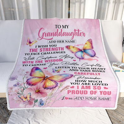 Personalized To My Granddaughter Gifts Blanket From Grandma Grandpa I Wish You The Strength Butterfly Granddaughter Birthday Gifts Christmas Fleece Blanket | teecentury