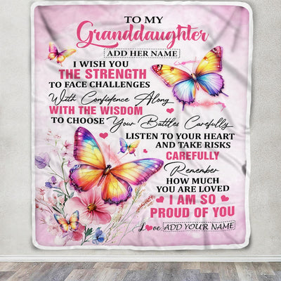 Personalized To My Granddaughter Gifts Blanket From Grandma Grandpa I Wish You The Strength Butterfly Granddaughter Birthday Gifts Christmas Fleece Blanket | teecentury