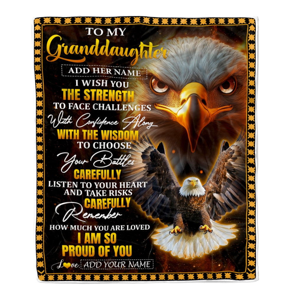 Personalized To My Granddaughter Gifts Blanket From Grandma Grandpa I Wish You The Strength Eagle Granddaughter Birthday Gifts Christmas Fleece Blanket | teecentury