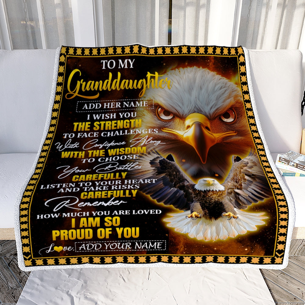 Personalized To My Granddaughter Gifts Blanket From Grandma Grandpa I Wish You The Strength Eagle Granddaughter Birthday Gifts Christmas Fleece Blanket | teecentury