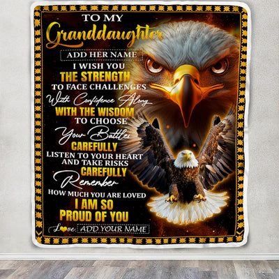 Personalized To My Granddaughter Gifts Blanket From Grandma Grandpa I Wish You The Strength Eagle Granddaughter Birthday Gifts Christmas Fleece Blanket | teecentury