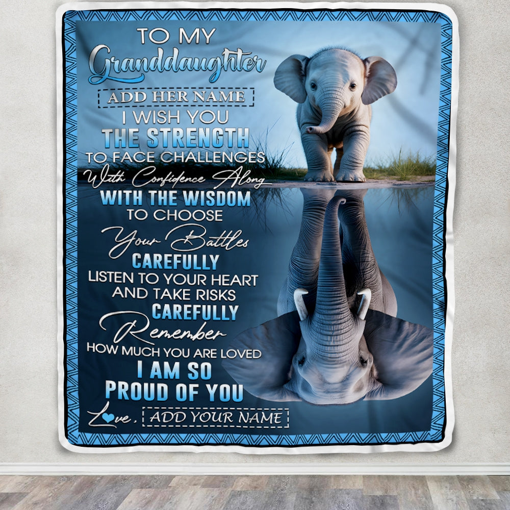 Personalized To My Granddaughter Gifts Blanket From Grandma Grandpa I Wish You The Strength Elephant Granddaughter Birthday Gifts Christmas Fleece Blanket | teecentury