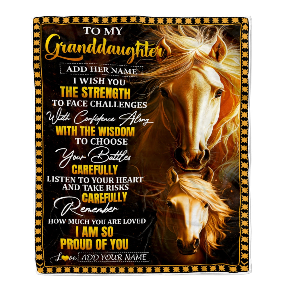 Personalized To My Granddaughter Gifts Blanket From Grandma Grandpa I Wish You The Strength Horse Granddaughter Birthday Gifts Christmas Fleece Blanket | teecentury