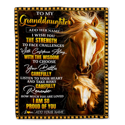 Personalized To My Granddaughter Gifts Blanket From Grandma Grandpa I Wish You The Strength Horse Granddaughter Birthday Gifts Christmas Fleece Blanket | teecentury
