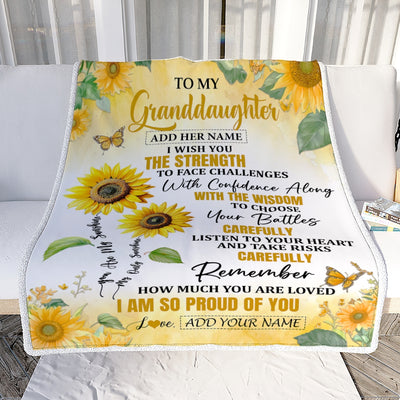 Personalized To My Granddaughter Gifts Blanket From Grandma Grandpa I Wish You The Strength Sunflower Granddaughter Birthday Gifts Christmas Fleece Blanket | teecentury
