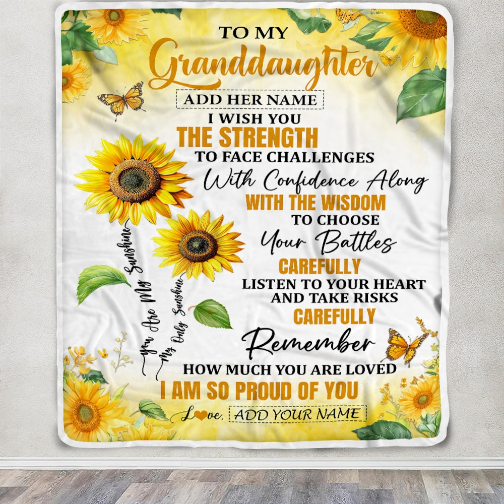 Personalized To My Granddaughter Gifts Blanket From Grandma Grandpa I Wish You The Strength Sunflower Granddaughter Birthday Gifts Christmas Fleece Blanket | teecentury