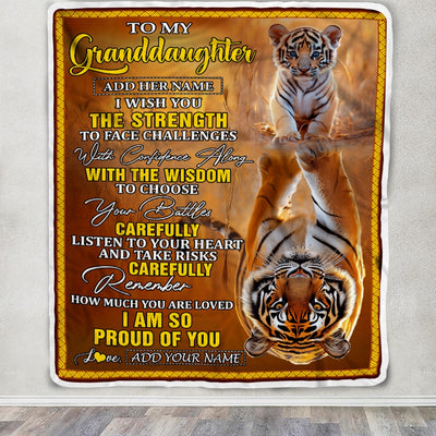 Personalized To My Granddaughter Gifts Blanket From Grandma Grandpa I Wish You The Strength Tiger Granddaughter Birthday Gifts Christmas Fleece Blanket | teecentury
