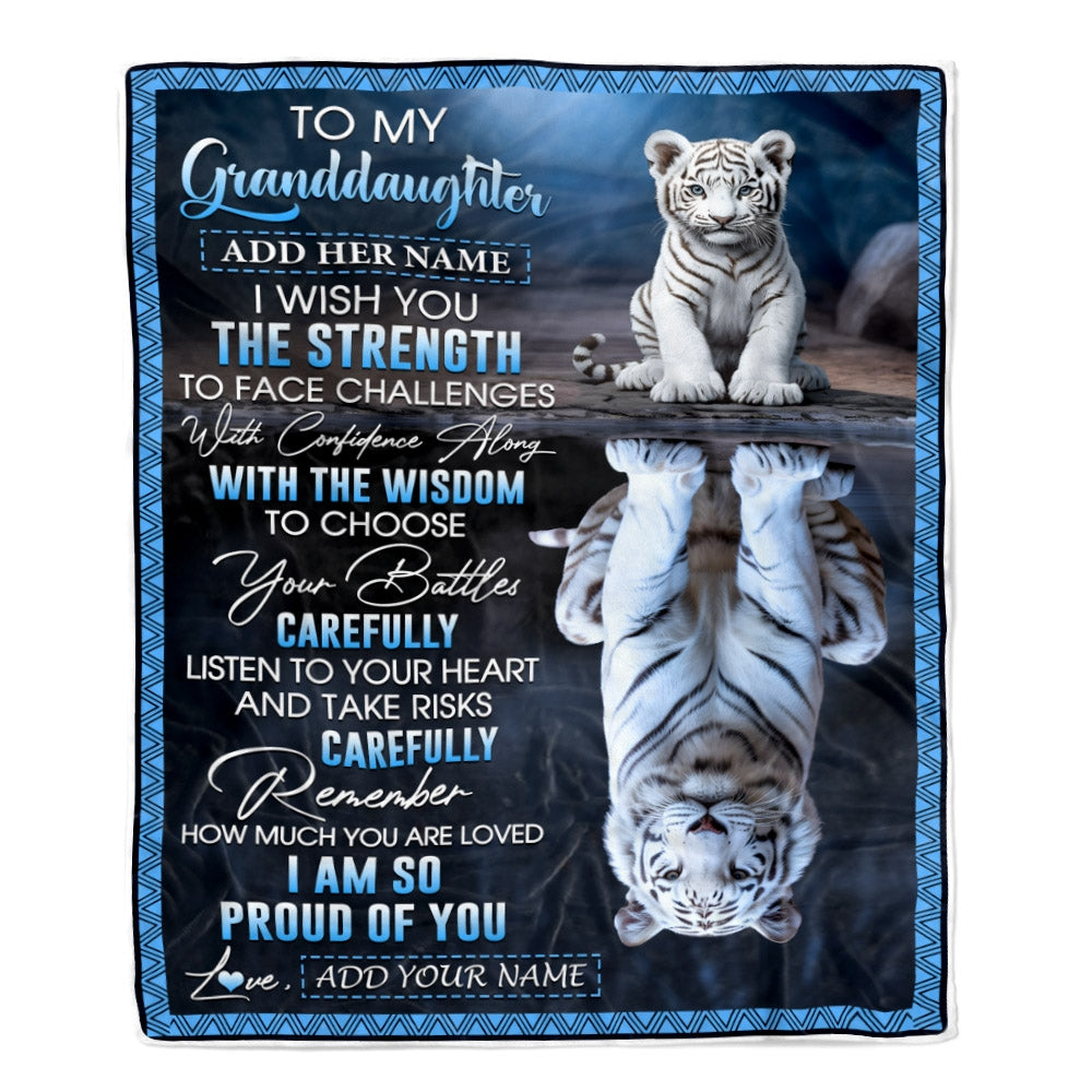 Personalized To My Granddaughter Gifts Blanket From Grandma Grandpa I Wish You The Strength White Tier Granddaughter Birthday Gifts Christmas Fleece Blanket | teecentury