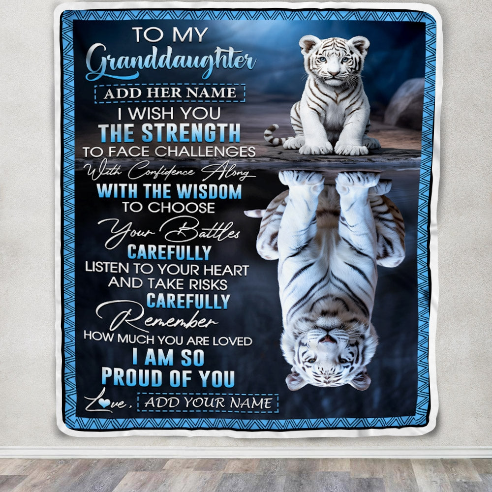 Personalized To My Granddaughter Gifts Blanket From Grandma Grandpa I Wish You The Strength White Tier Granddaughter Birthday Gifts Christmas Fleece Blanket | teecentury