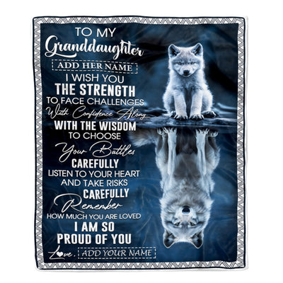 Personalized To My Granddaughter Gifts Blanket From Grandma Grandpa I Wish You The Strength Wolf Granddaughter Birthday Gifts Christmas Fleece Blanket | teecentury