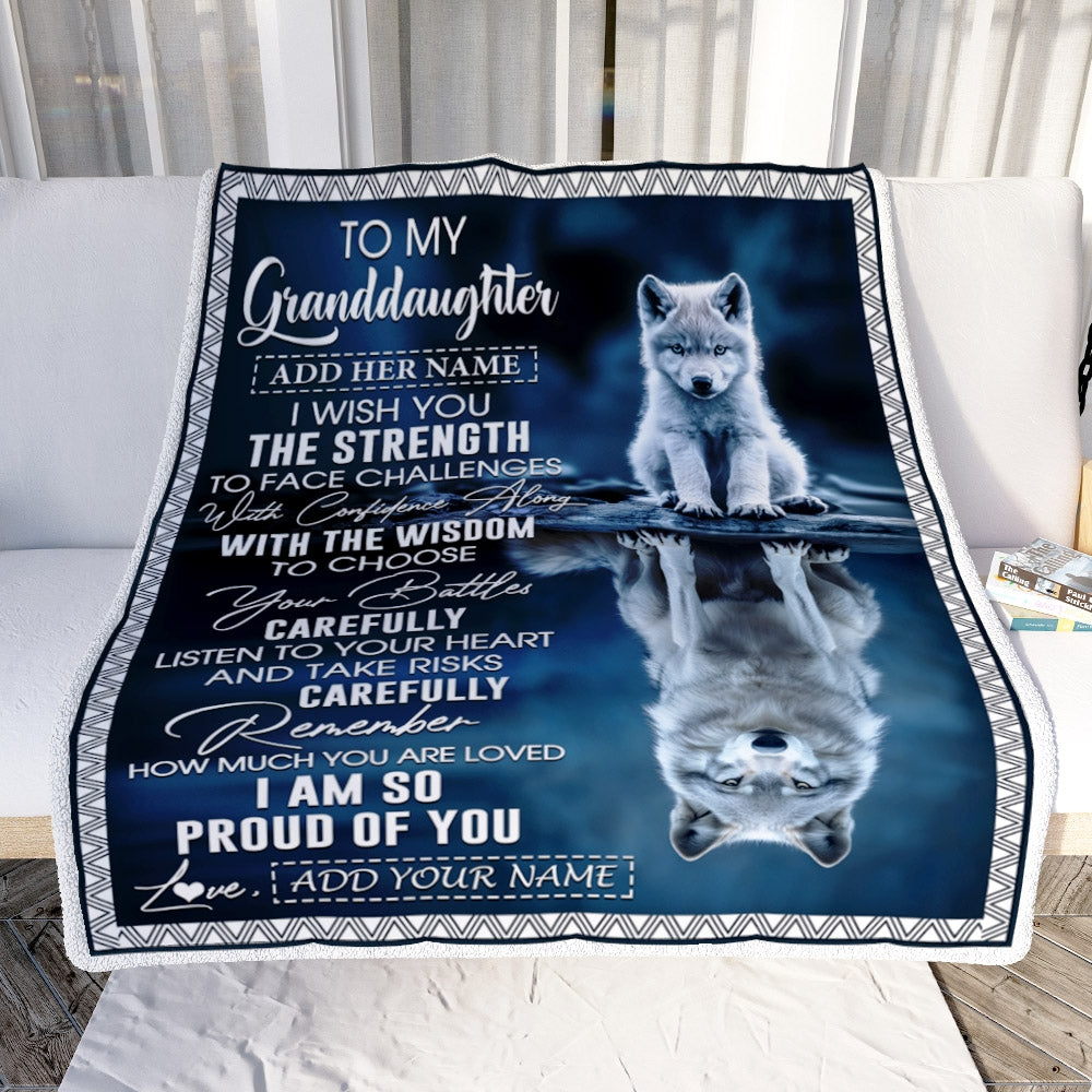 Personalized To My Granddaughter Gifts Blanket From Grandma Grandpa I Wish You The Strength Wolf Granddaughter Birthday Gifts Christmas Fleece Blanket | teecentury