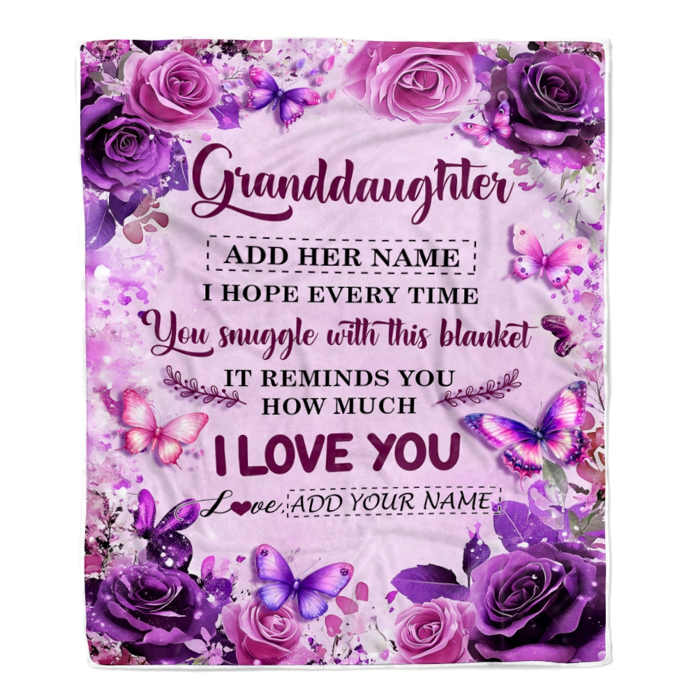 Personalized To My Granddaughter Gifts Blanket From Grandma Grandpa Purple Floral Birthday Gifts For Granddaughter Graduation Christmas Fleece Blanket | teecentury