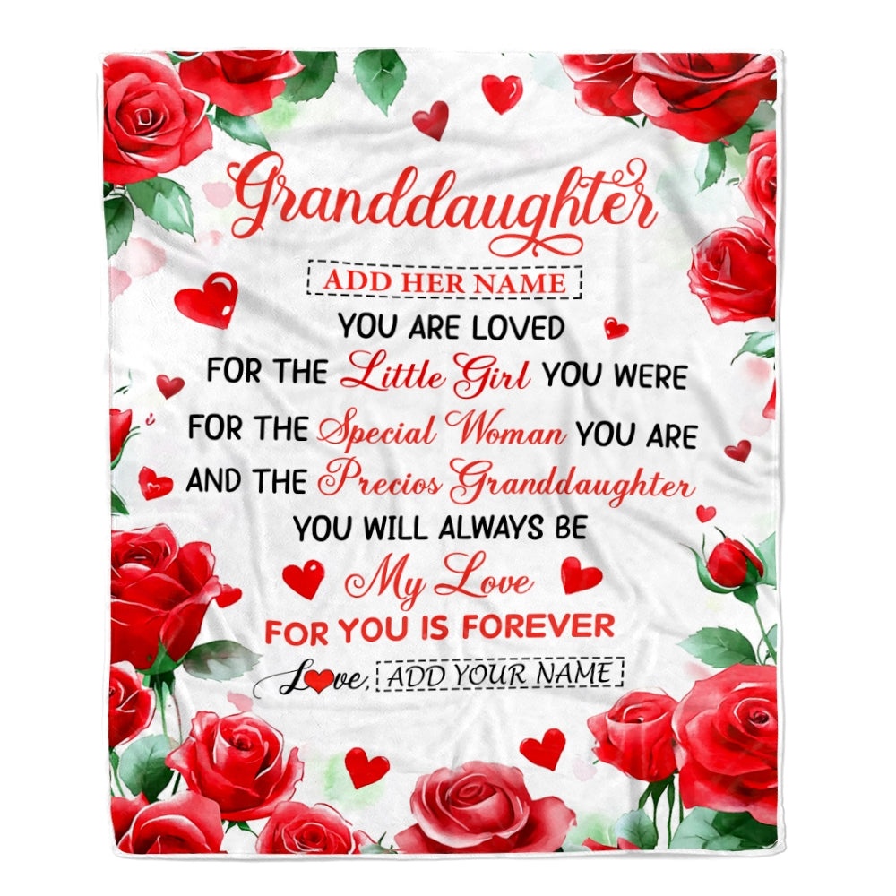 Personalized To My Granddaughter Gifts Blanket From Grandma Grandpa Rose Flower Present For Adult Birthday Gifts For Granddaughter Christmas Fleece Blanket | teecentury