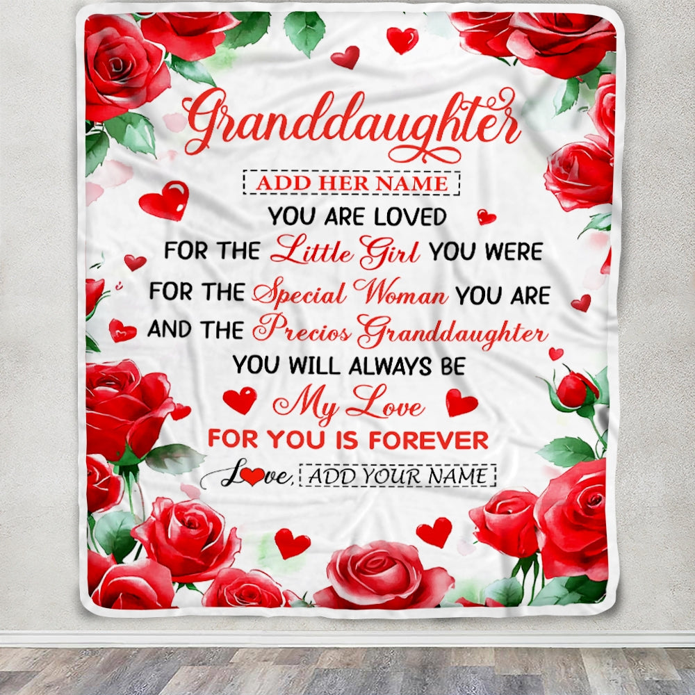 Personalized To My Granddaughter Gifts Blanket From Grandma Grandpa Rose Flower Present For Adult Birthday Gifts For Granddaughter Christmas Fleece Blanket | teecentury