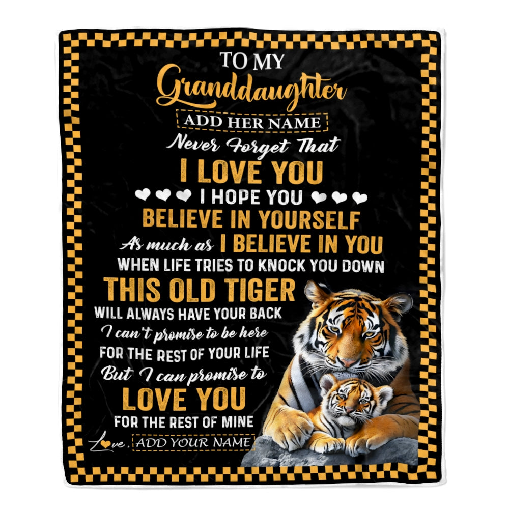 Personalized To My Granddaughter Gifts Blanket From Grandma Grandpa This Old Tiger Love You Granddaughter Birthday Gifts Graduation Christmas Fleece Blanket | teecentury
