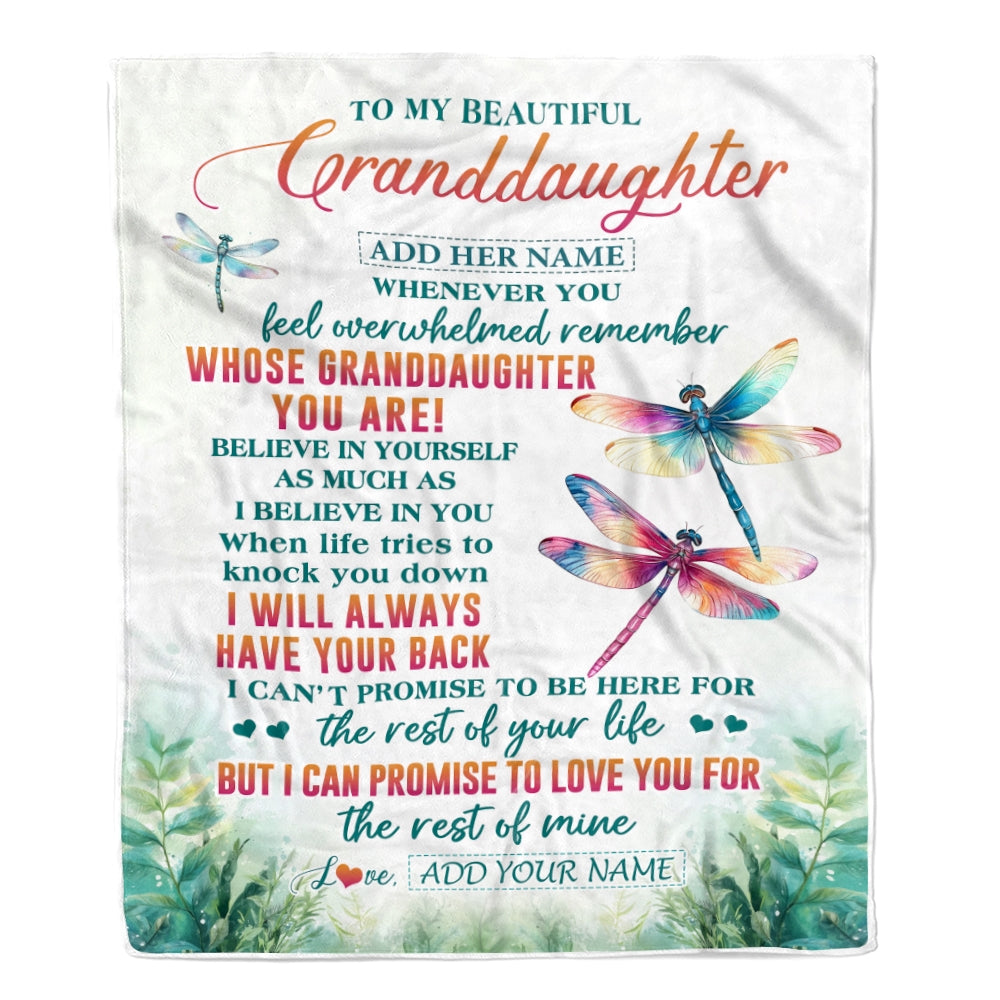 Personalized To My Granddaughter Gifts Blanket From Grandma Grandpa Whenever You Feel Dragonfly Granddaughter Birthday Gifts Christmas Custom Fleece Blanket | teecentury