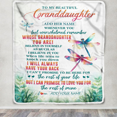 Personalized To My Granddaughter Gifts Blanket From Grandma Grandpa Whenever You Feel Dragonfly Granddaughter Birthday Gifts Christmas Custom Fleece Blanket | teecentury