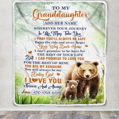 Personalized To My Granddaughter Gifts Blanket From Grandma Grandpa Wherever Your Journey In Life Bear Granddaughter Birthday Gifts Custom Fleece Throw Blanket | teecentury