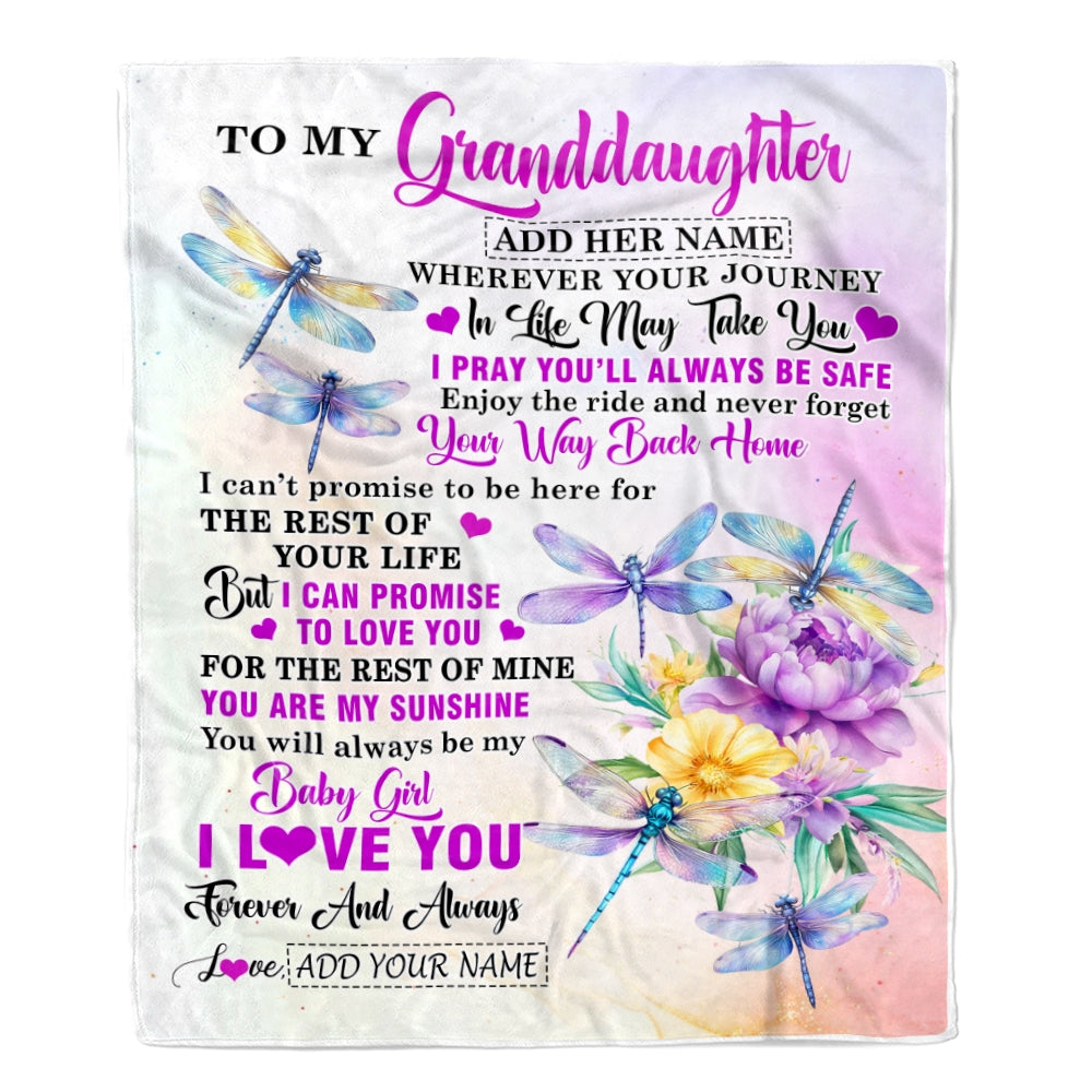 Personalized To My Granddaughter Gifts Blanket From Grandma Grandpa Wherever Your Journey In Life Dragonfly Granddaughter Birthday Gifts Custom Fleece Blanket | teecentury