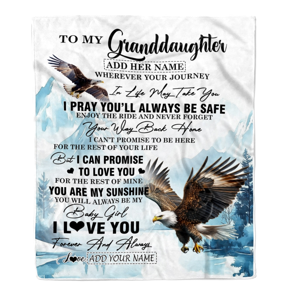 Personalized To My Granddaughter Gifts Blanket From Grandma Grandpa Wherever Your Journey In Life Eagle Granddaughter Birthday Gifts Customized Fleece Blanket | teecentury