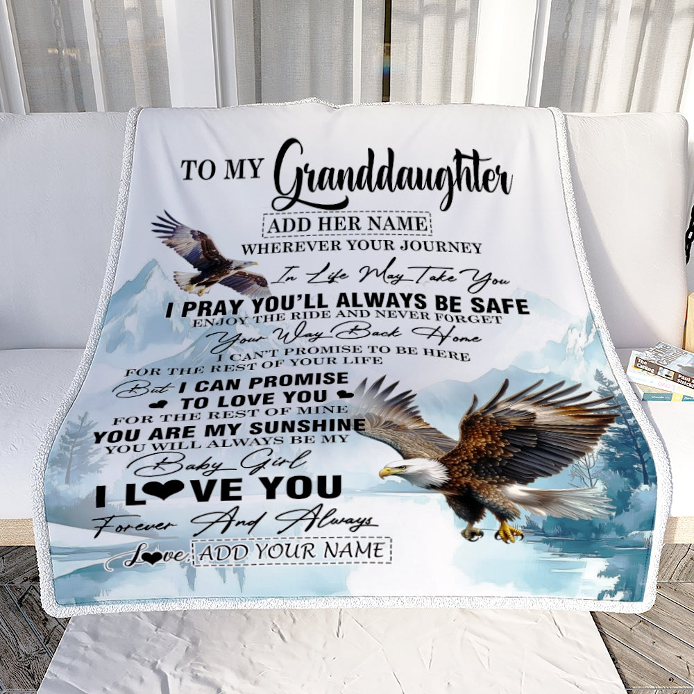 Personalized To My Granddaughter Gifts Blanket From Grandma Grandpa Wherever Your Journey In Life Eagle Granddaughter Birthday Gifts Customized Fleece Blanket | teecentury