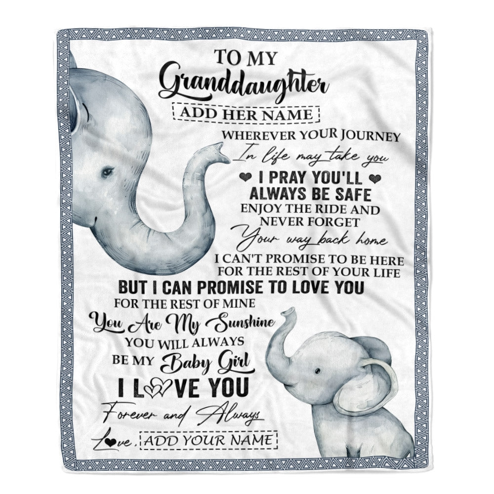Personalized To My Granddaughter Gifts Blanket From Grandma Grandpa Wherever Your Journey In Life Elephant Granddaughter Birthday Gifts Custom Fleece Blanket | teecentury