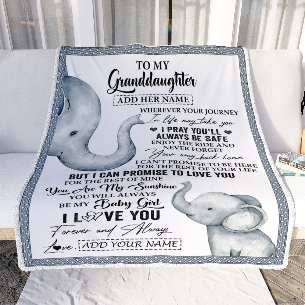 Personalized To My Granddaughter Gifts Blanket From Grandma Grandpa Wherever Your Journey In Life Elephant Granddaughter Birthday Gifts Custom Fleece Blanket | teecentury