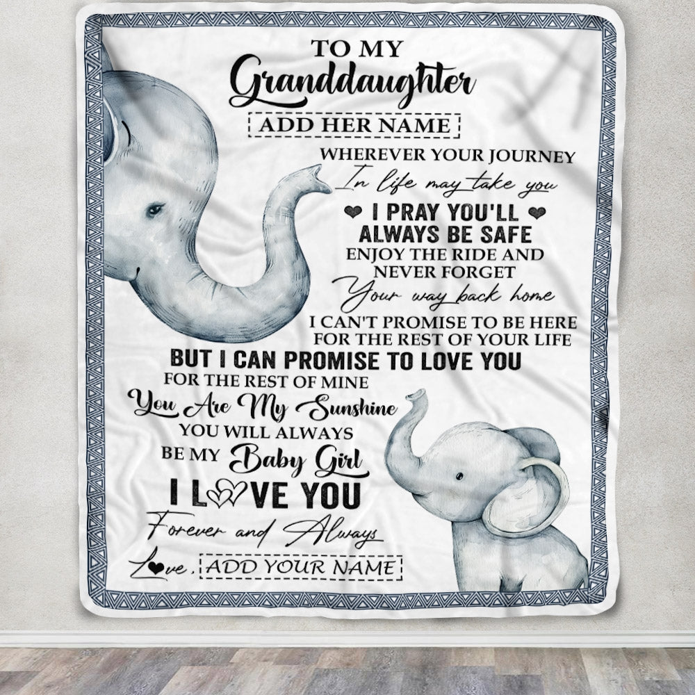 Personalized To My Granddaughter Gifts Blanket From Grandma Grandpa Wherever Your Journey In Life Elephant Granddaughter Birthday Gifts Custom Fleece Blanket | teecentury