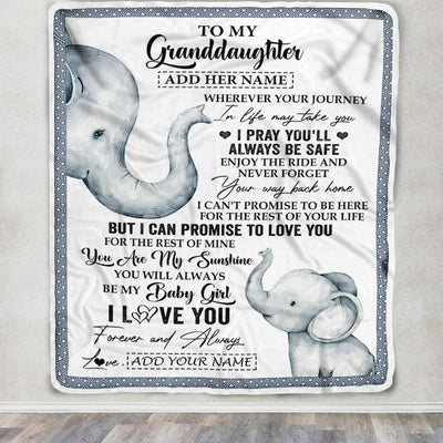 Personalized To My Granddaughter Gifts Blanket From Grandma Grandpa Wherever Your Journey In Life Elephant Granddaughter Birthday Gifts Custom Fleece Blanket | teecentury