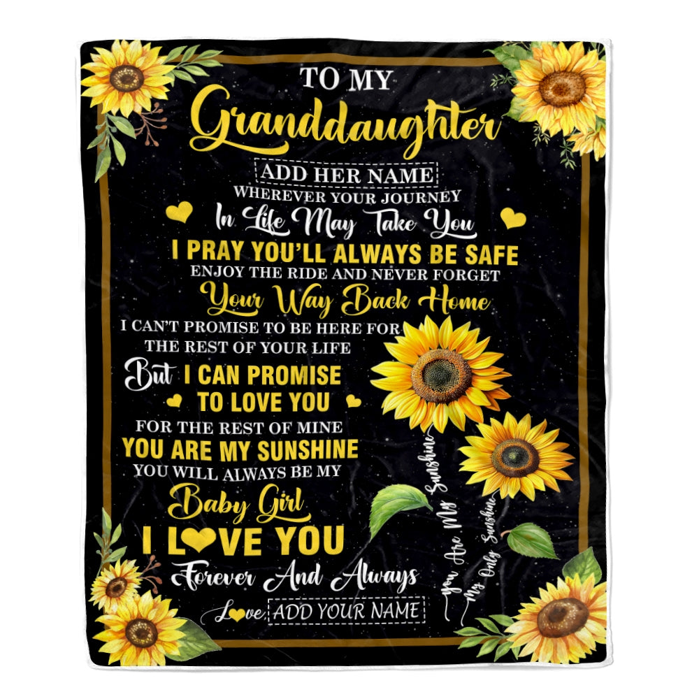 Personalized To My Granddaughter Gifts Blanket From Grandma Grandpa Wherever Your Journey In Life Sunflower Granddaughter Birthday Gifts Custom Fleece Blanket | teecentury