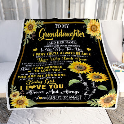 Personalized To My Granddaughter Gifts Blanket From Grandma Grandpa Wherever Your Journey In Life Sunflower Granddaughter Birthday Gifts Custom Fleece Blanket | teecentury