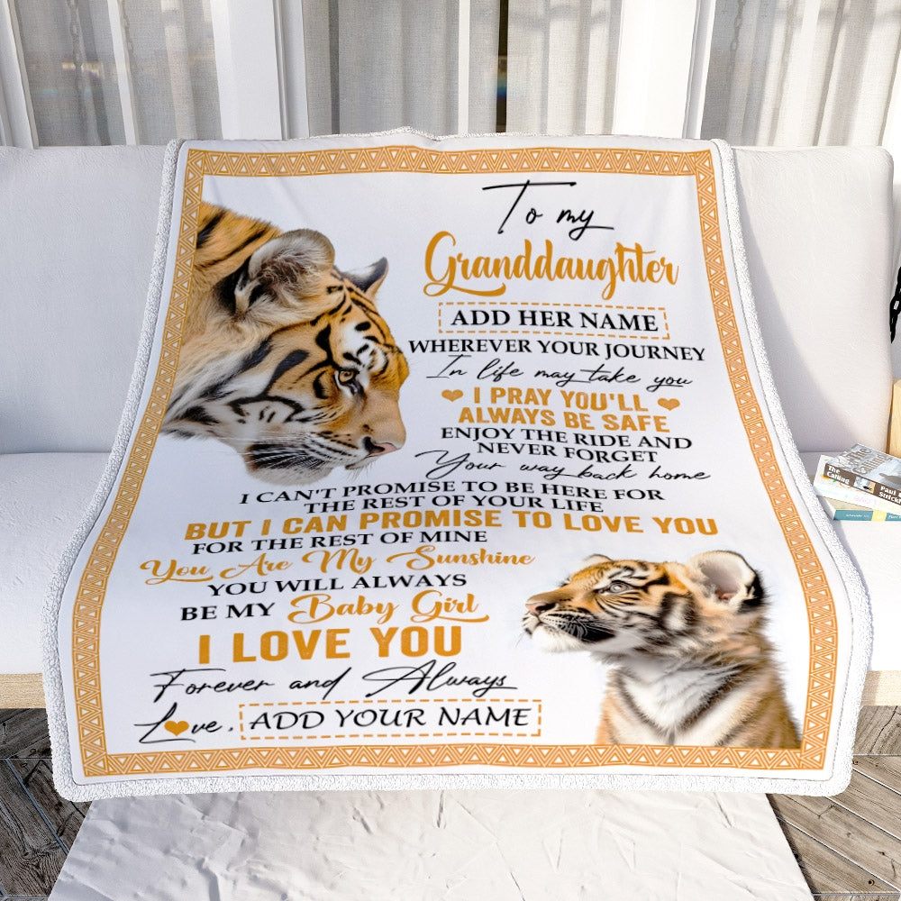 Personalized To My Granddaughter Gifts Blanket From Grandma Grandpa Wherever Your Journey In Life Tiger Granddaughter Birthday Gifts Custom Fleece Blanket | teecentury