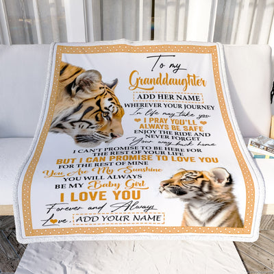Personalized To My Granddaughter Gifts Blanket From Grandma Grandpa Wherever Your Journey In Life Tiger Granddaughter Birthday Gifts Custom Fleece Blanket | teecentury