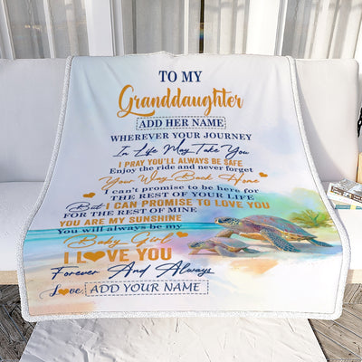 Personalized To My Granddaughter Gifts Blanket From Grandma Grandpa Wherever Your Journey In Life Turtle Granddaughter Birthday Gifts Custom Fleece Blanket | teecentury