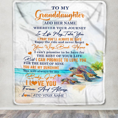 Personalized To My Granddaughter Gifts Blanket From Grandma Grandpa Wherever Your Journey In Life Turtle Granddaughter Birthday Gifts Custom Fleece Blanket | teecentury