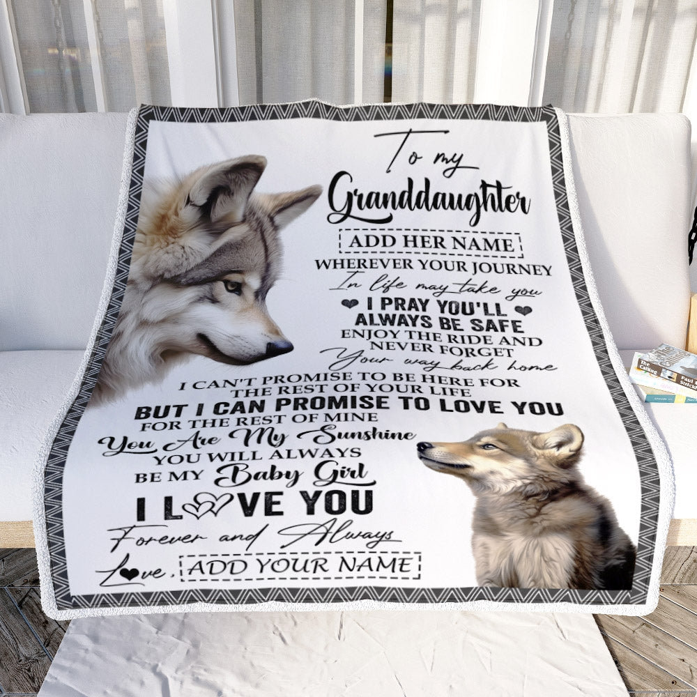Personalized To My Granddaughter Gifts Blanket From Grandma Grandpa Wherever Your Journey In Life Wolf Granddaughter Birthday Gifts Custom Fleece Throw Blanket | teecentury