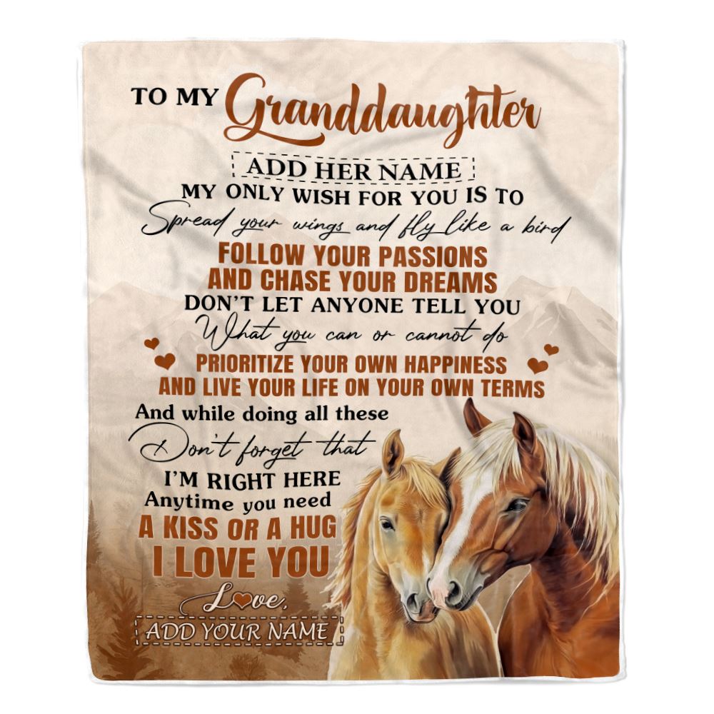 Personalized To My Granddaughter Gifts Blanket From Grandma Horse My Only Wish For You Granddaughter Birthday Gifts Graduation Christmas Fleece Throw Blanket | teecentury