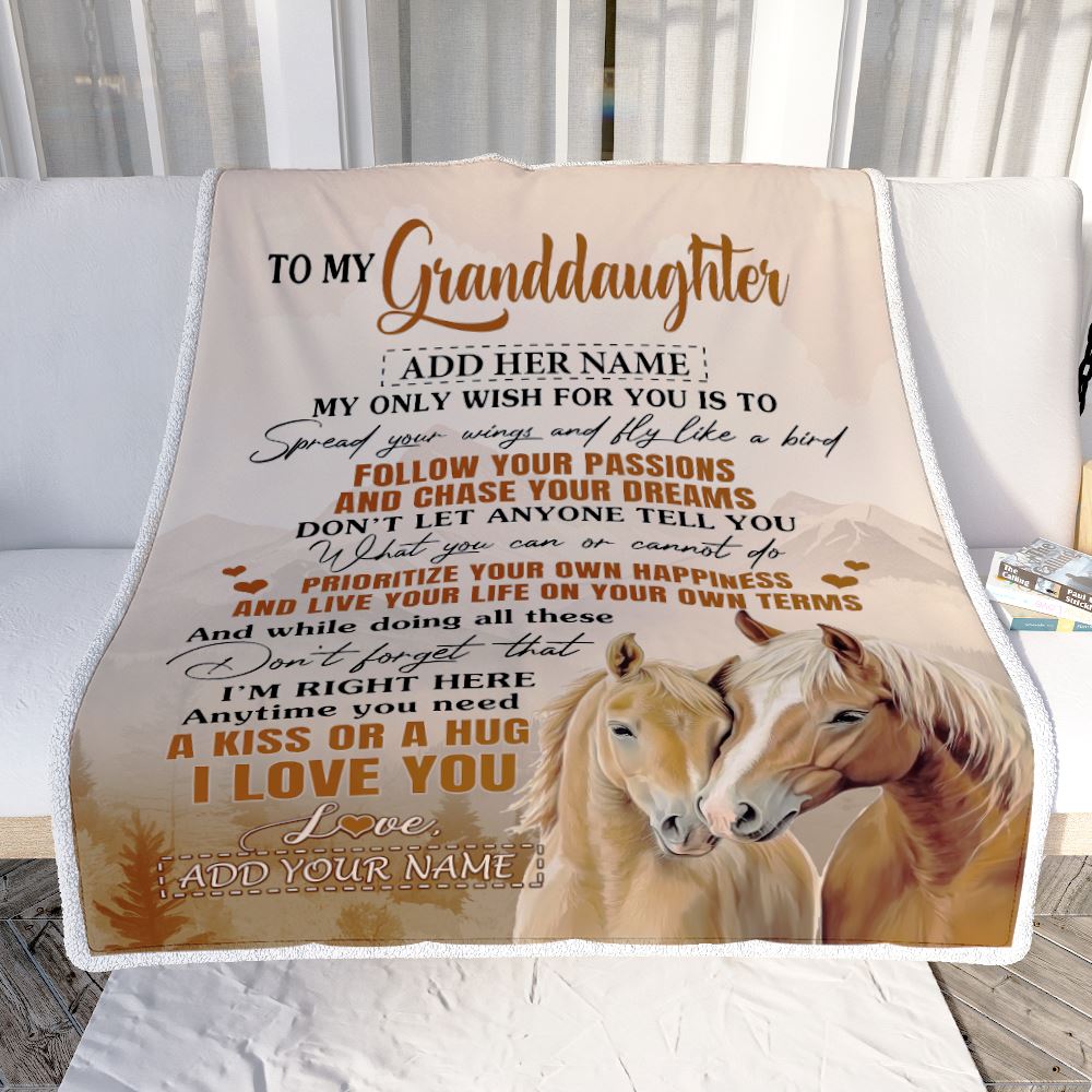 Personalized To My Granddaughter Gifts Blanket From Grandma Horse My Only Wish For You Granddaughter Birthday Gifts Graduation Christmas Fleece Throw Blanket | teecentury