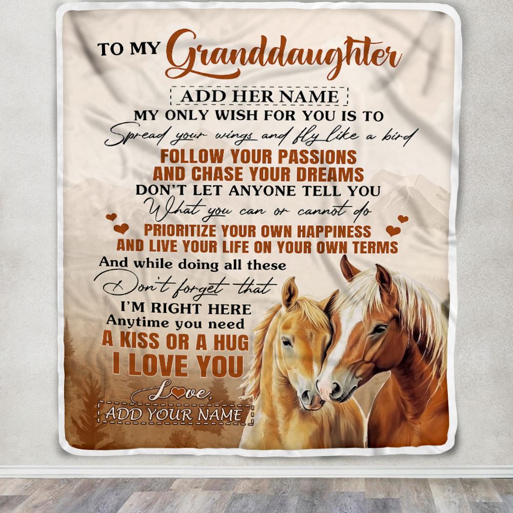 Personalized To My Granddaughter Gifts Blanket From Grandma Horse My Only Wish For You Granddaughter Birthday Gifts Graduation Christmas Fleece Throw Blanket | teecentury
