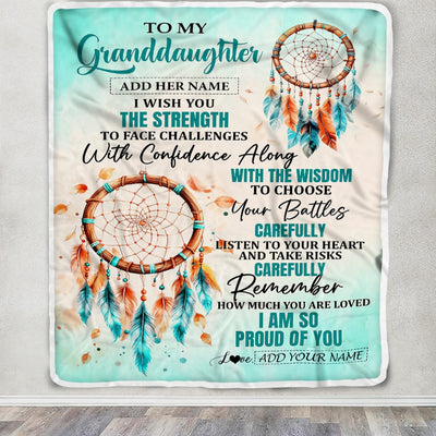 Personalized To My Granddaughter Gifts Blanket From Grandma I Wish You The Strength Dream Catcher Granddaughter Birthday Gifts Christmas Fleece Blanket | teecentury