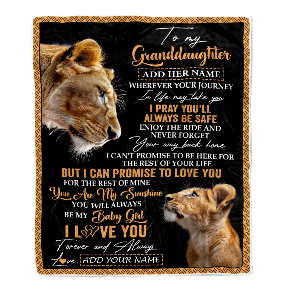 Personalized To My Granddaughter Gifts Blanket From Grandma Nana Wherever Your Journey In Life Lion Granddaughter Birthday Gifts Christmas Fleece Blanket | teecentury