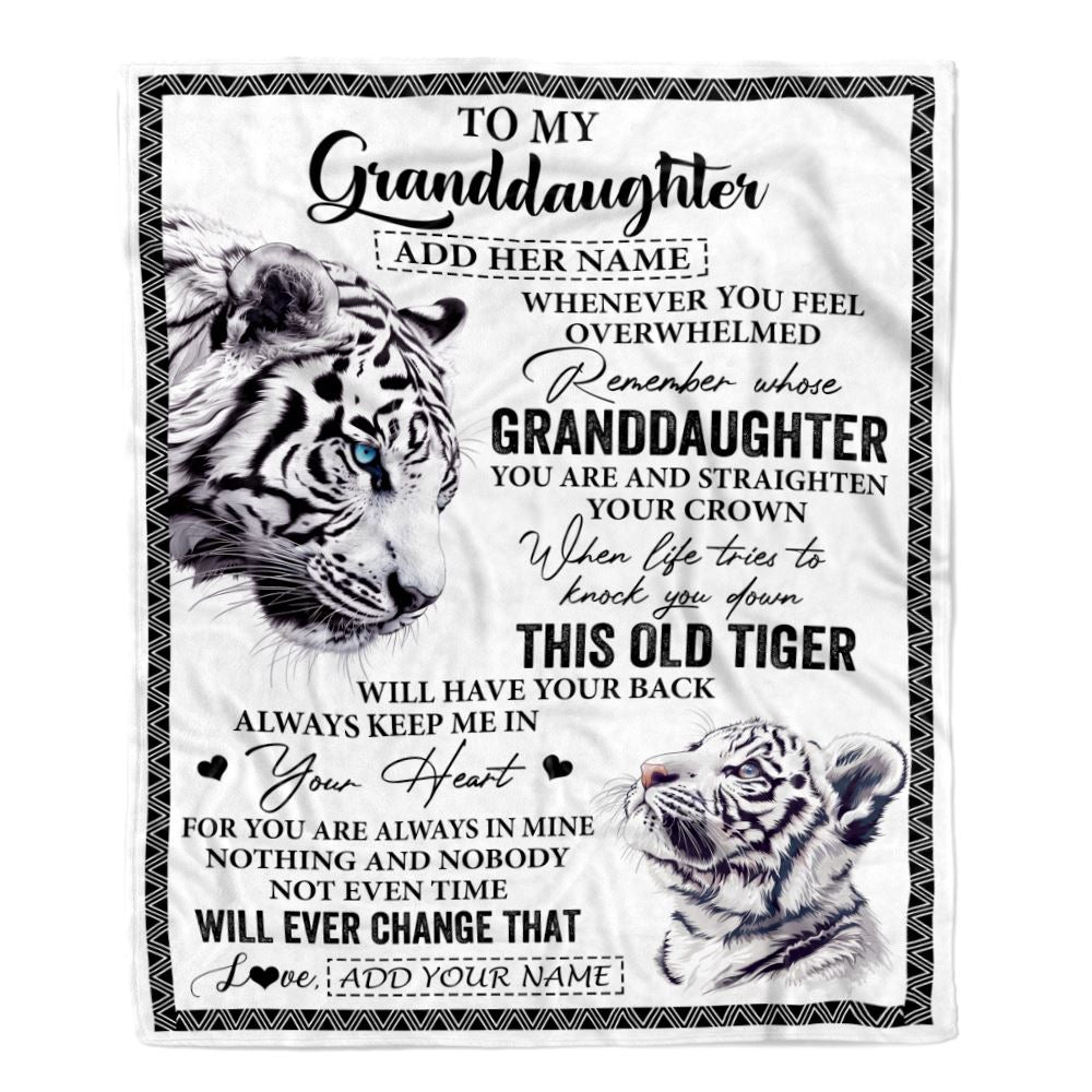 Personalized To My Granddaughter Gifts Blanket From Grandma Whenever White Tiger Unique Birthday Gifts For Granddaughter Graduation Christmas Fleece Blanket | teecentury