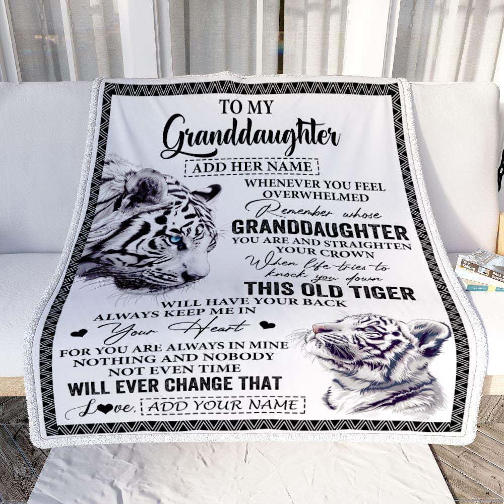 Personalized To My Granddaughter Gifts Blanket From Grandma Whenever White Tiger Unique Birthday Gifts For Granddaughter Graduation Christmas Fleece Blanket | teecentury