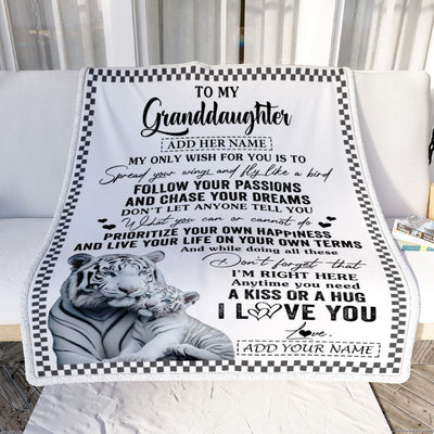 Personalized To My Granddaughter Gifts Blanket From Grandma White Tiger My Only Wish For You Granddaughter Birthday Gifts Graduation Christmas Fleece Blanket | teecentury