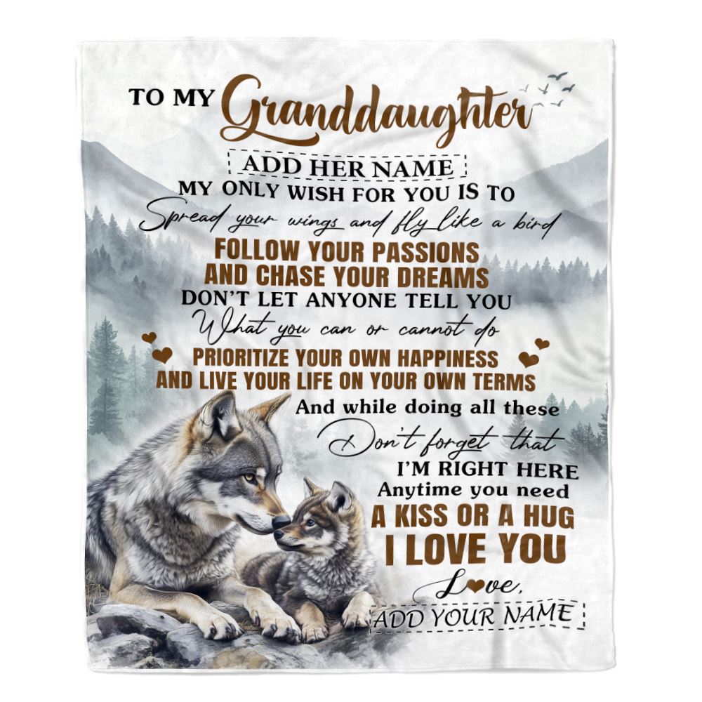 Personalized To My Granddaughter Gifts Blanket From Grandma Wolf My Only Wish For You Granddaughter Birthday Gifts Graduation Christmas Fleece Throw Blanket | teecentury