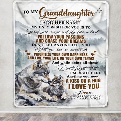 Personalized To My Granddaughter Gifts Blanket From Grandma Wolf My Only Wish For You Granddaughter Birthday Gifts Graduation Christmas Fleece Throw Blanket | teecentury