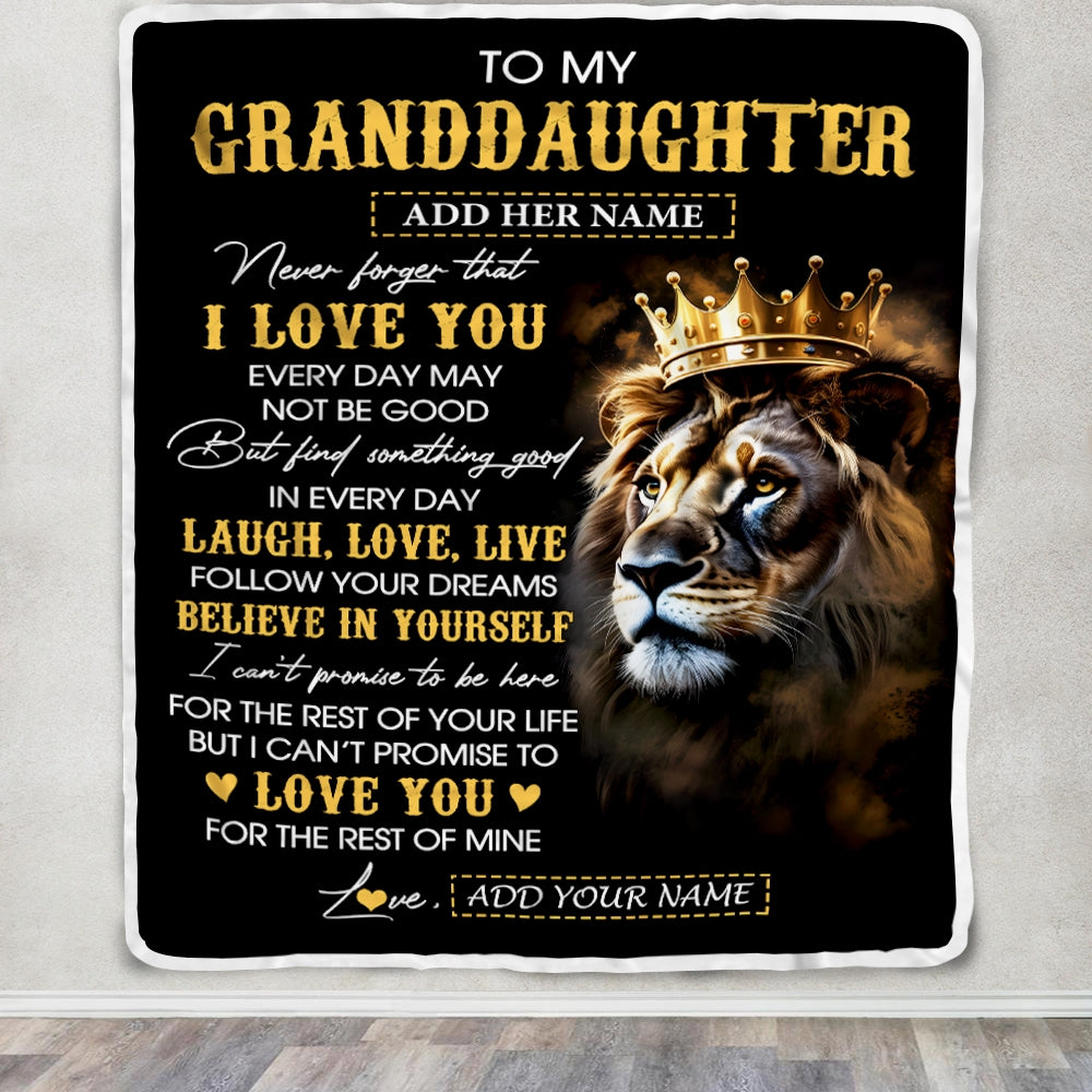 Personalized To My Granddaughter Gifts Blanket From Grandpa Laugh Love Live Lion Granddaughter Happy Birthday Gifts Graduation Christmas Fleece Blanket | teecentury